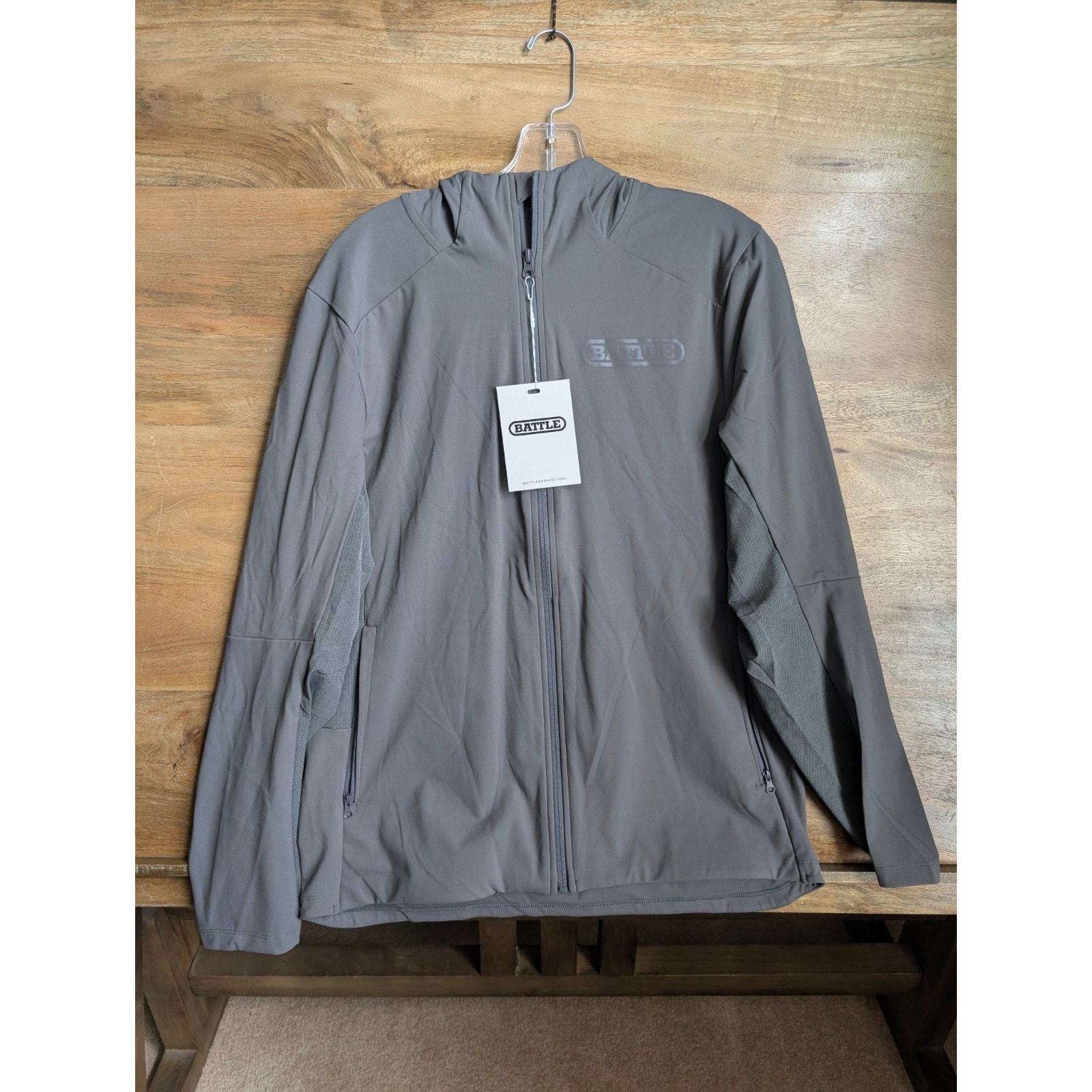 Battle Ultra Track Jacket Mens Medium Gray Athletic Fit Hooded Zip-Up 51ap500006